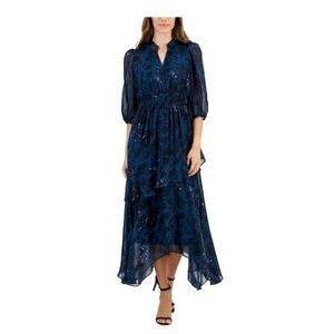 Brand New,Women's Printed 3/4-Sleeve Chiffon Midi
Dress